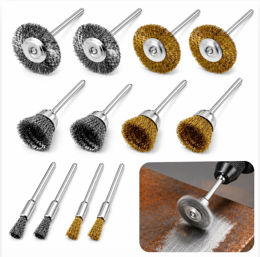 Nozzle Brass - 12-teiliges Set aus Messingbürsten, Stahldrahtbürsten, Bohr-